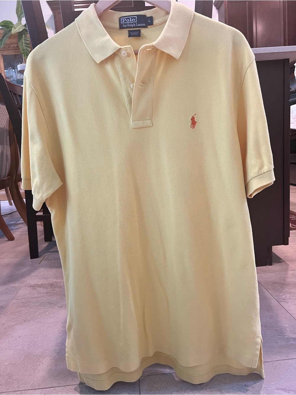 Ralph Lauren Classic Fit Polo Shirt Yellow Orange Pony Large Men's Short Sleeve